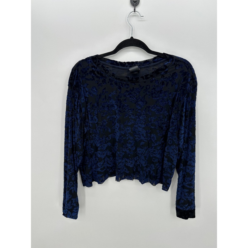 Agnes & Dora XL Blue Velvet Burnout Sheer Floral Top Whimsigoth Y2K Goth